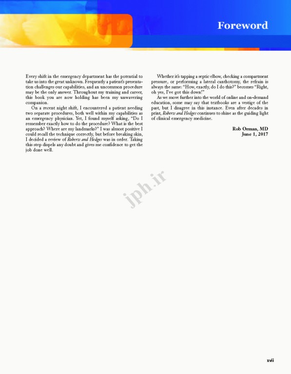 روش بالینی در طب اورژانس و مراقبت حاد رابرت و هجز 2018 | Roberts and Hedges’ Clinical Procedures in Emergency Medicine and Acute Care