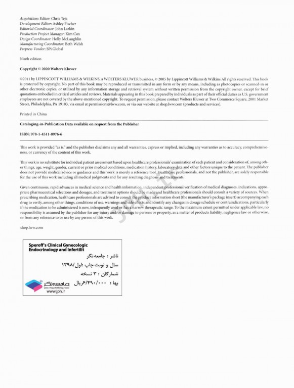 اندوکرینولوژی بالینی زنان و ناباروری اسپیروف | Speroffs Clinical Gynecologic Endocrinology 9th Edition