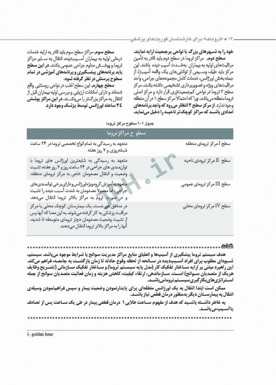 تروماها برای فوریت‌های پزشکی شهرکی واحد