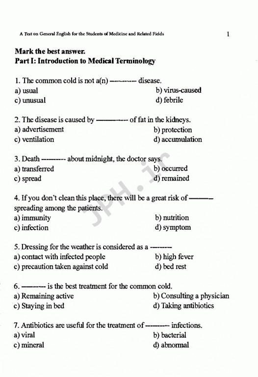 تست زبان عمومی برای دانشجویان پزشکی و رشته‌های وابسته