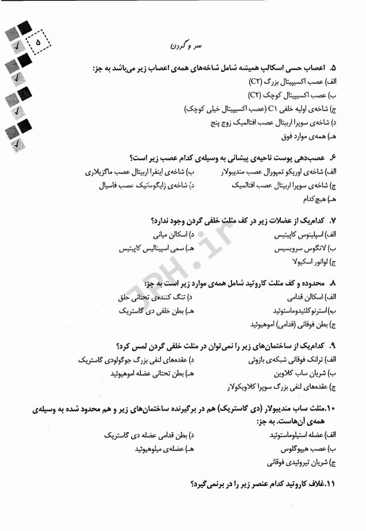 سوالات آناتومی سر و گردن دکتر چگینی