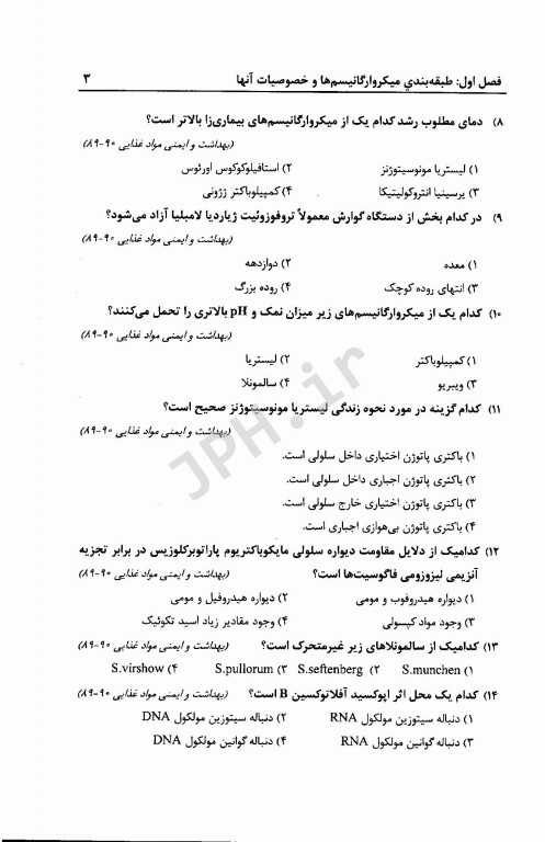 مجموعه سوالات کارشناسی ارشد میکروبیولوژی مواد غذایی به همراه پاسخنامه تشریحی