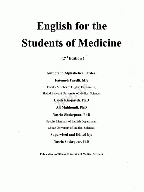 انگلیسی تخصصی پزشکی‌ دانشگاه علوم پزشکی شیراز | English for the Students of Medicine