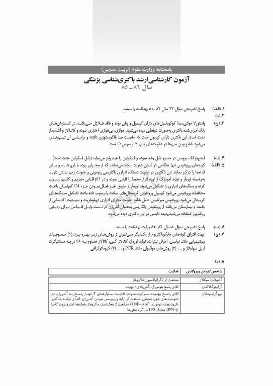 آزمون‌های کنکور ارشد وزارت بهداشت MSE باکتری‌شناسی پزشکی