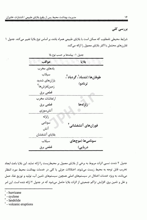 مدیریت بهداشت محیط پس از وقوع بلایای طبیعی