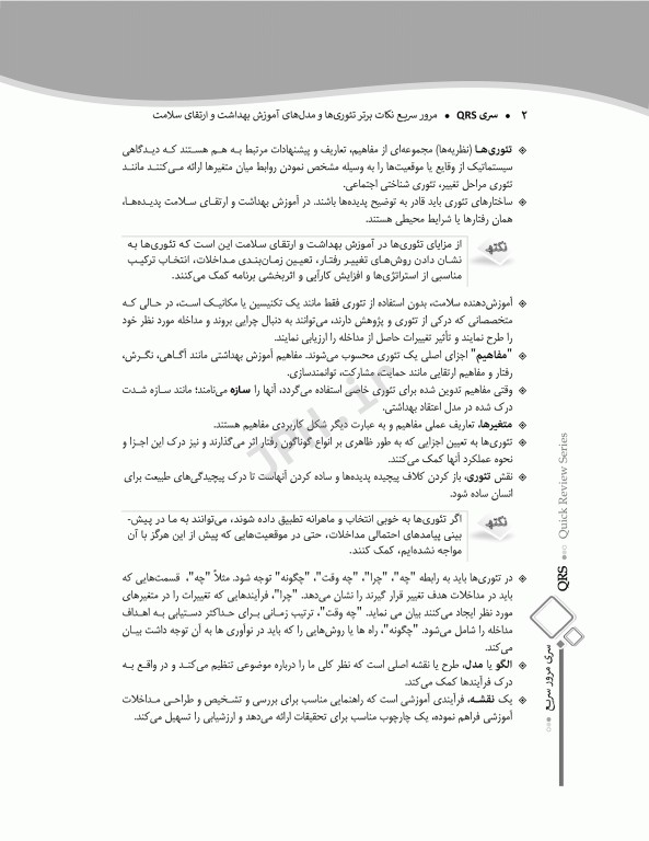 مرور سریع QRS نکات برتر تئوری‌ها و مدل‌های آموزش بهداشت و ارتقای سلامت