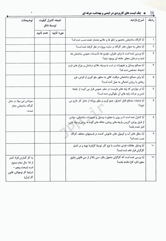 چک لیست‌های کاربردی در ایمنی و بهداشت حرفه‌ای