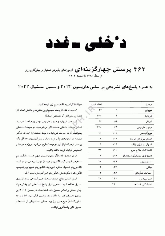 آزمون‌های دستیاری و پیش کارورزی گزینه برتر داخلی غدد 1403