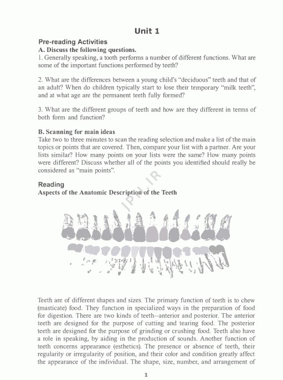 انگلیسی تخصصی دندانپزشکی دانشگاه علوم پزشکی شیراز | English for the Students of Dentistry