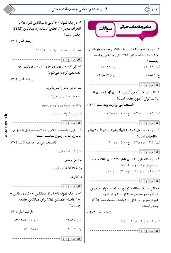 بانک تست QB بهداشت عمومی